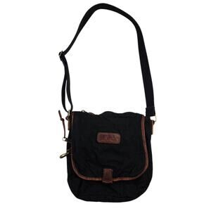 Duluth Trading Co. Oil Cloth Sling Bag Crossbody Purse Black Canvas EUC